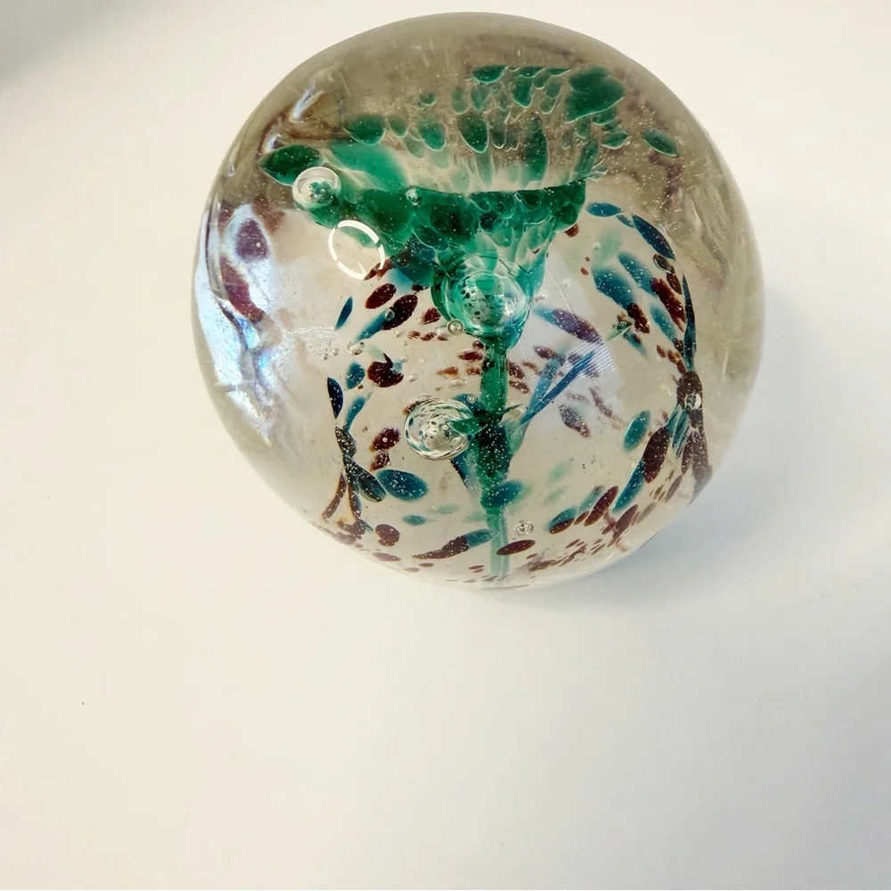 Vintage blown glass floral paperweight.